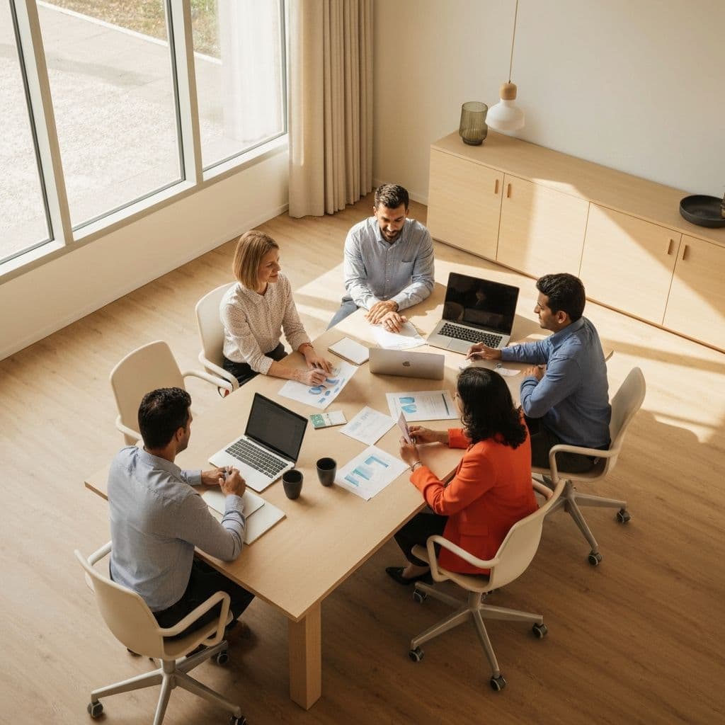 Team collaborating in a modern office environment